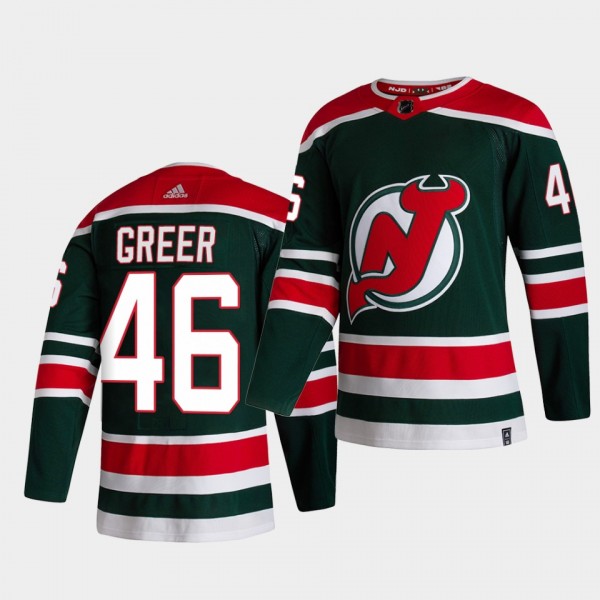 New Jersey Devils 2021 Reverse Retro A.J. Greer Green Special Edition Jersey