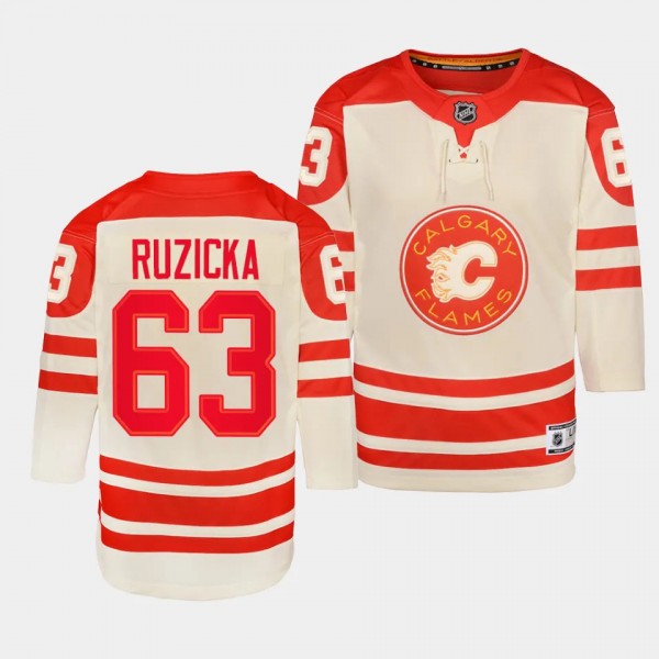 Adam Ruzicka Calgary Flames Youth Jersey 2023 NHL Heritage Classic Cream Premier Player Jersey