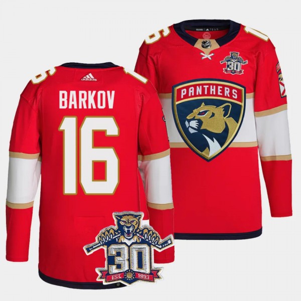 Florida Panthers 30th Anniversary Aleksander Barkov #16 Red Authentic Home Jersey Men's