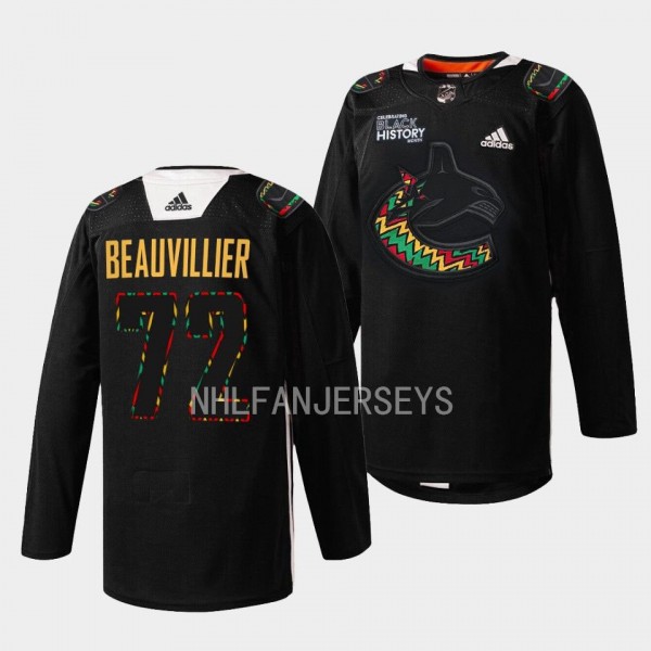 Vancouver Canucks Black History Month Anthony Beauvillier #72 Black Jersey Warmup