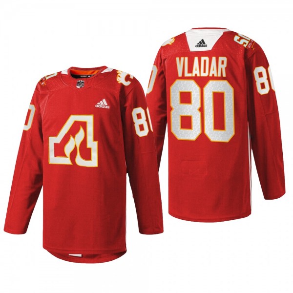 Dan Vladar Calgary Flames 50th Anniversary Jersey Red #80 Warm-Up