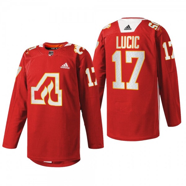 Milan Lucic Calgary Flames 50th Anniversary Jersey Red #17 Warm-Up