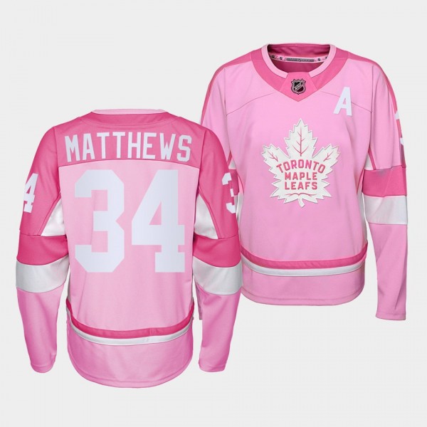 Toronto Maple Leafs Auston Matthews Pink Hockey Fights Cancer 2022 Jersey #34
