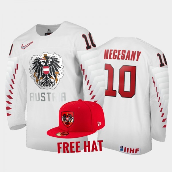 Lukas Necesany Austria Hockey White Free Hat Jerse...