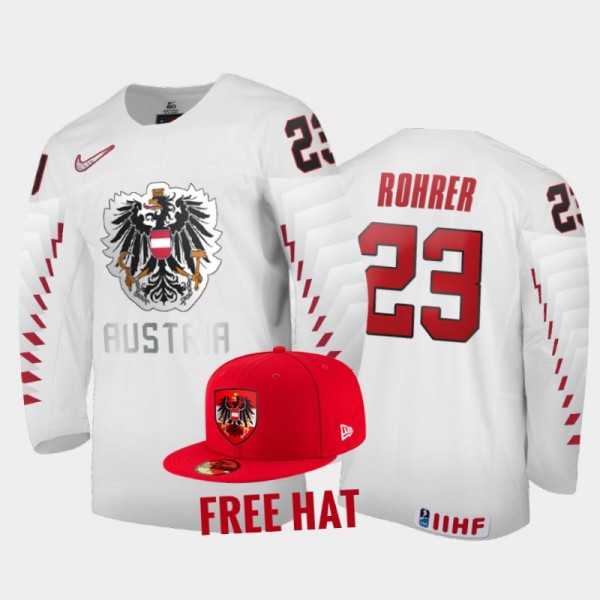 Vinzenz Rohrer Austria Hockey White Free Hat Jerse...