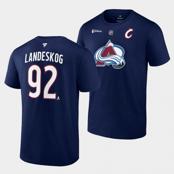 Gabriel Landeskog Colorado Avalanche 2022 Stanley Cup Champions Navy Authentic Stack T-Shirt #92