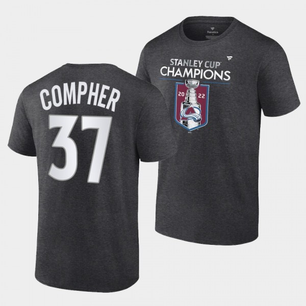 Colorado Avalanche 2022 Stanley Cup Champions J.T. Compher #37 Charcoal T-Shirt Locker Room