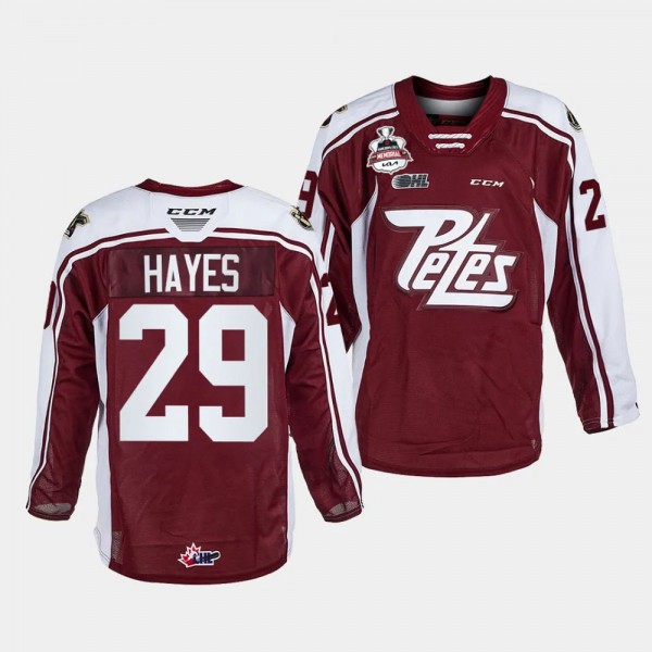 Peterborough Petes #29 Avery Hayes 2023 OHL Champions Maroon Memorial Cup Jersey