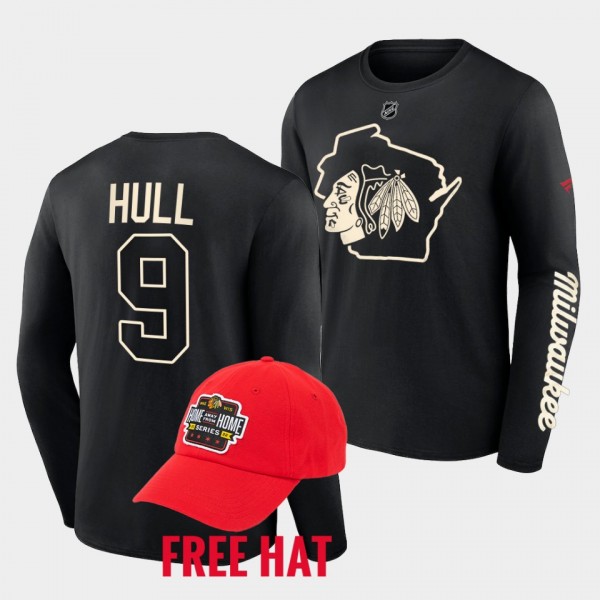 Bobby Hull Milwaukee Home Away From Home Chicago Blackhawks Black T-Shirt Hat