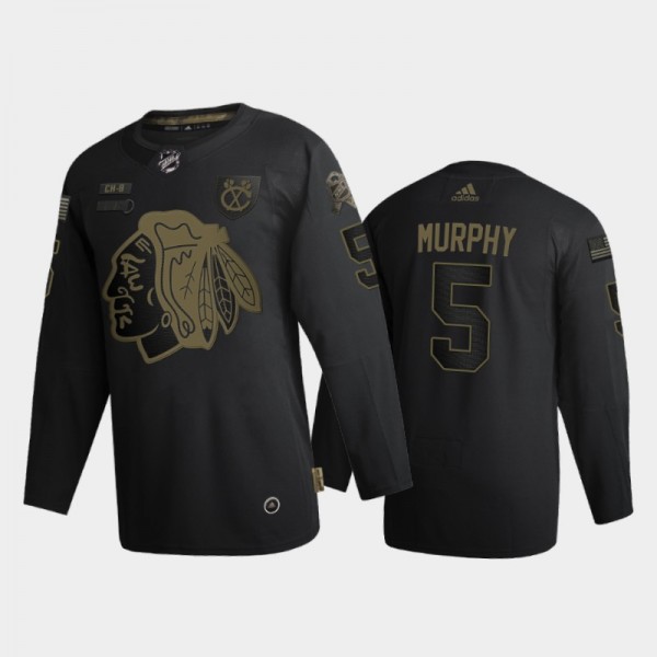 Men Chicago Blackhawks Connor Murphy #5 2020 Veterans Day Authentic Black Jersey