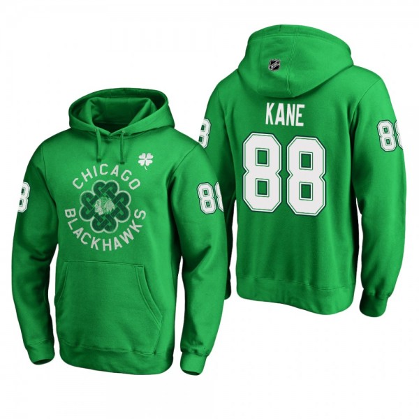 Men's Blackhawks Patrick Kane #88 2019 St. Patrick's Day Green Tradition Pullover Hoodie