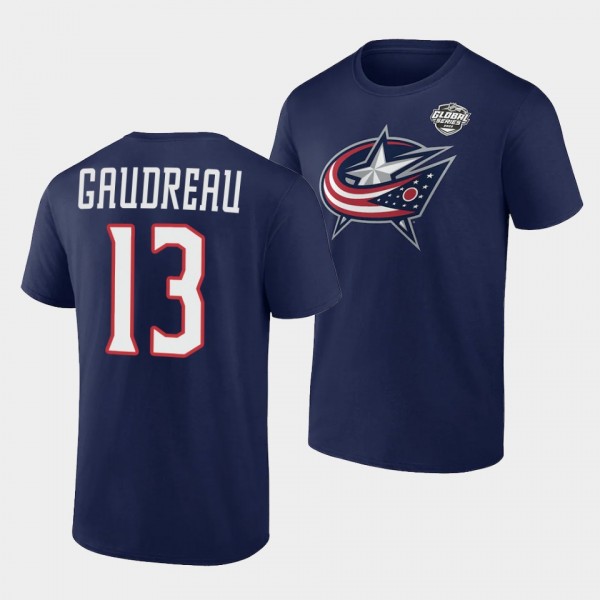 Johnny Gaudreau 2022 NHL Global Series Columbus Blue Jackets Navy T-Shirt