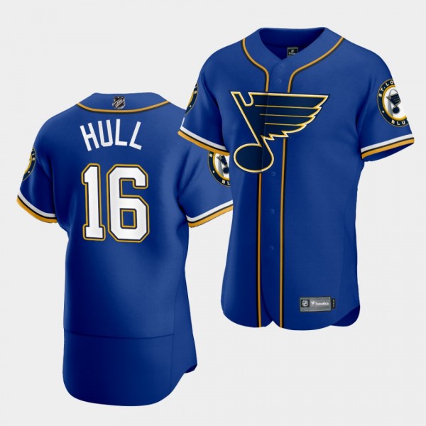 Brett Hull St. Louis Blues 2020 NHL X MLB Crossover Edition Royal Baseball Jersey
