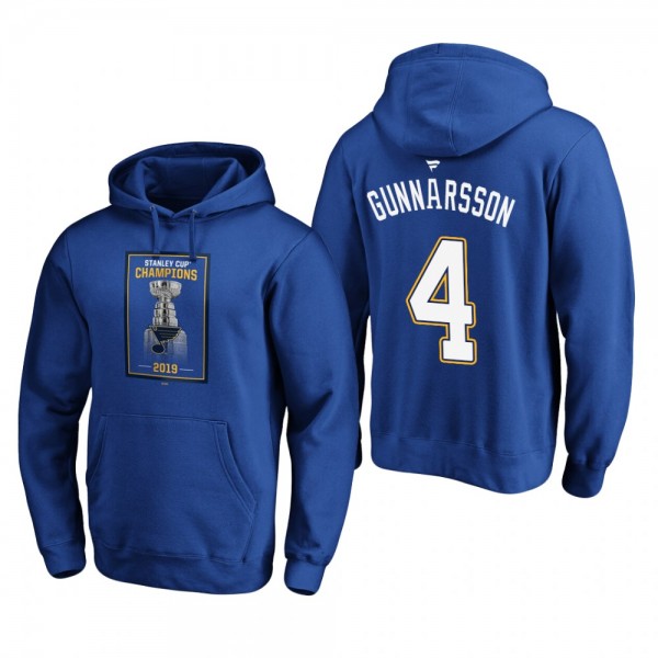 St. Louis Blues Carl Gunnarsson #4 2019 Stanley Cup Champions Banner Collection Pullover Royal Hoodie