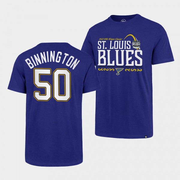 Jordan Binnington #50 St. Louis Blues 2022 Winter Classic Premier Franklin T-Shirt