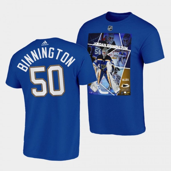 St. Louis Blues Jordan Binnington Player photo Impact Player T-Shirt #50 Blue