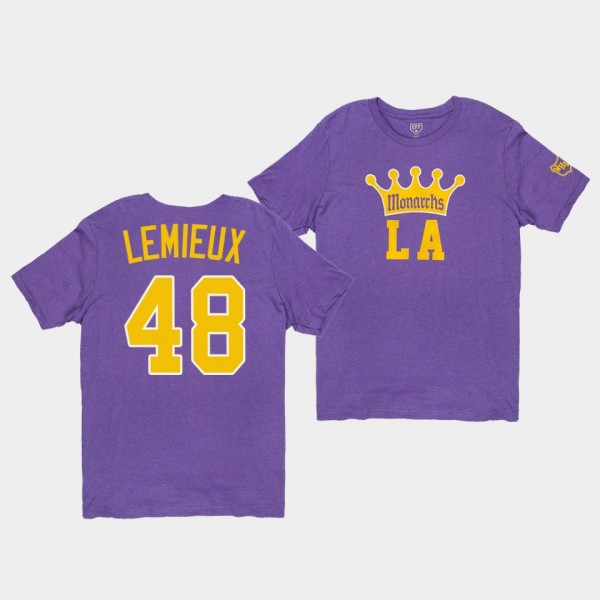Brendan Lemieux #48 Los Angeles Kings Monarchs 1947 Hockey Purple T-Shirt