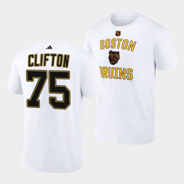 Boston Bruins Reverse Retro 2.0 Connor Clifton #75 White T-Shirt Wheelhouse