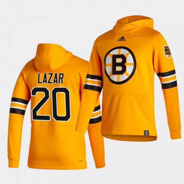 Boston Bruins Curtis Lazar 2021 Reverse Retro Gold Special Edition Pullover Hoodie