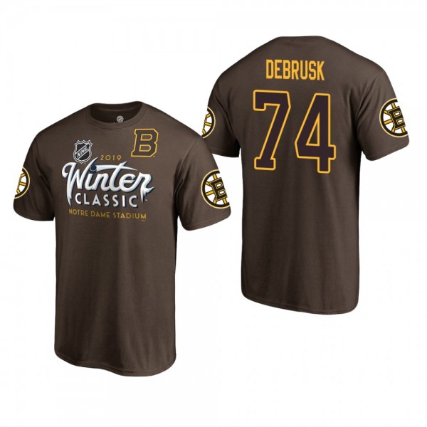 Men's Boston Bruins Jake DeBrusk #74 2019 Winter Classic Brown Player Ice Bad T-Shirt