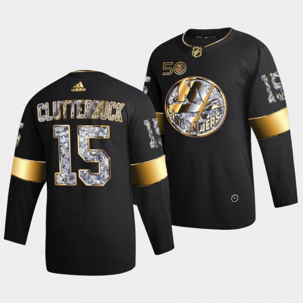 Cal Clutterbuck New York Islanders Golden Diamond #15 Black 50th Anniversary Jersey