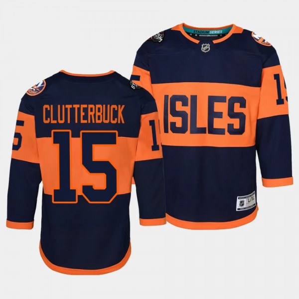 New York Islanders #15 Cal Clutterbuck 2024 NHL Stadium Series Premier Player Navy Youth Jersey