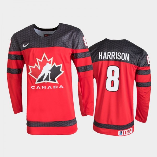 Men's Canada 2021 IIHF U18 World Championship Brett Harrison #8 Red Jersey