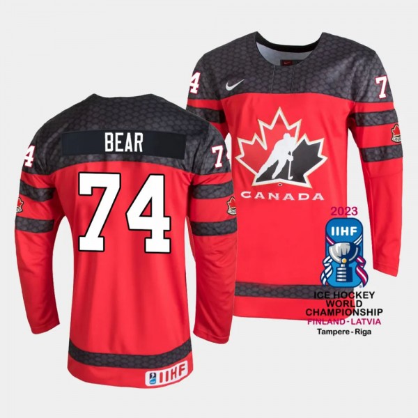 Canada #74 Ethan Bear 2023 IIHF World Championship Away Jersey Red