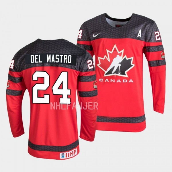 Ethan Del Mastro Canada 2023 IIHF World Junior Championship #24 Red Jersey