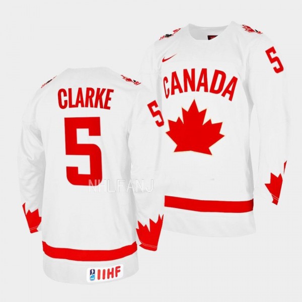 Brandt Clarke 2023 IIHF WJC Canada Hockey #5 White...