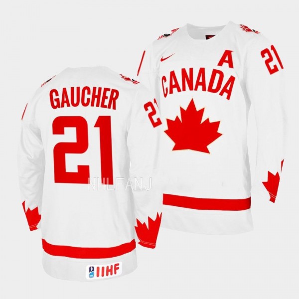 Nathan Gaucher 2023 IIHF WJC Canada Hockey #21 Whi...