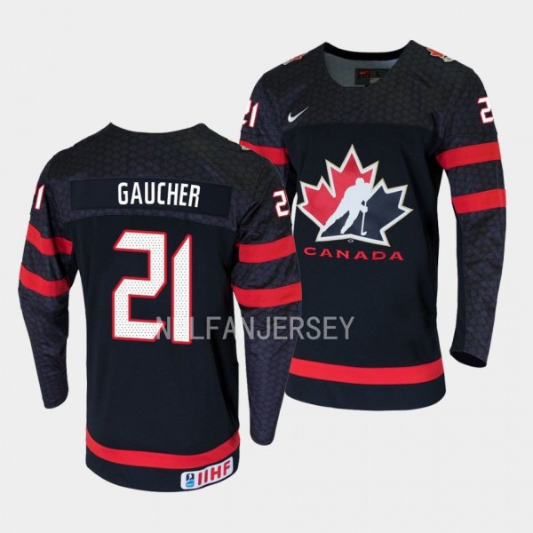 Nathan Gaucher 2023 IIHF World Junior Champions Canada #21 Black Jersey Men