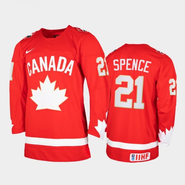 Men Canada Team 2021 IIHF World Junior Championship Jordan Spence #21 Heritage Limited Red Jersey
