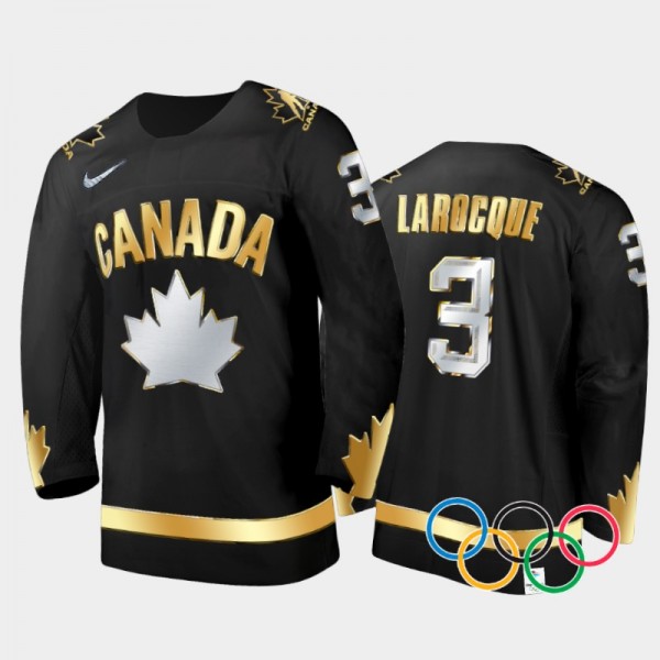 Jocelyne Larocque Canada Women's Hockey Black Gold Winner Jersey 2022 Winter Olympic Champions