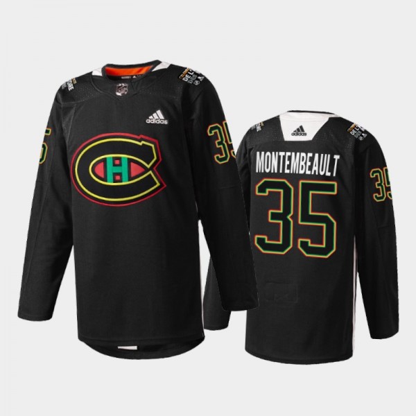 Sam Montembeault Montreal Canadiens Black History Night Jersey Black #35 Warmup