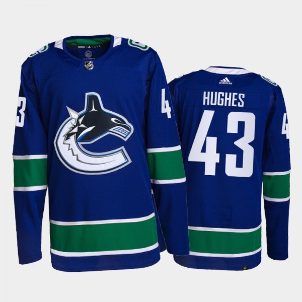 2021-22 Vancouver Canucks Quinn Hughes Primegreen Authentic Jersey Blue Home Uniform