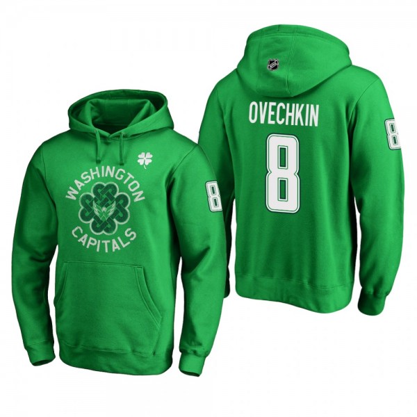 Men's Capitals Alex Ovechkin #8 2019 St. Patrick's Day Green Tradition Pullover Hoodie