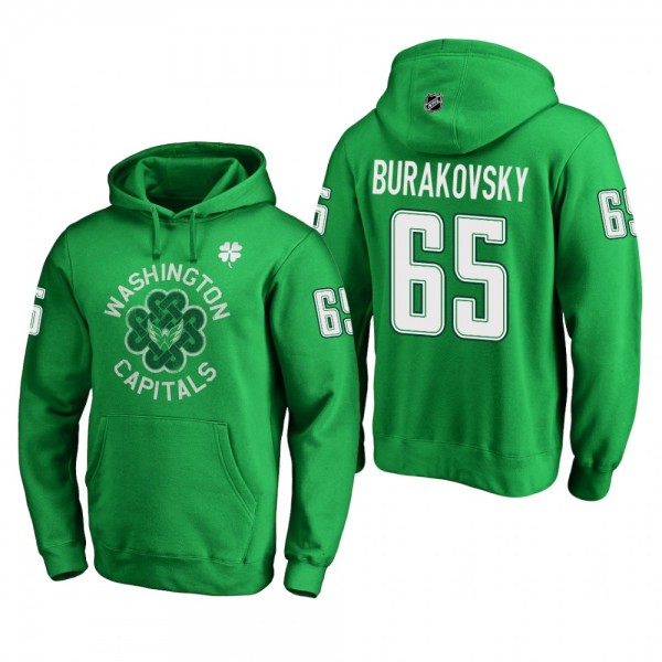 Men's Capitals Andre Burakovsky #65 2019 St. Patrick's Day Green Tradition Pullover Hoodie