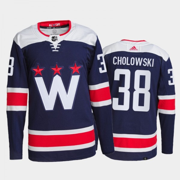 2021-22 Washington Capitals Dennis Cholowski Alternate Jersey Navy Primegreen Authentic Pro Uniform