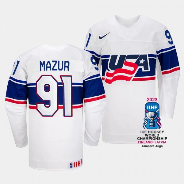 USA 2023 IIHF World Championship Carter Mazur #91 ...