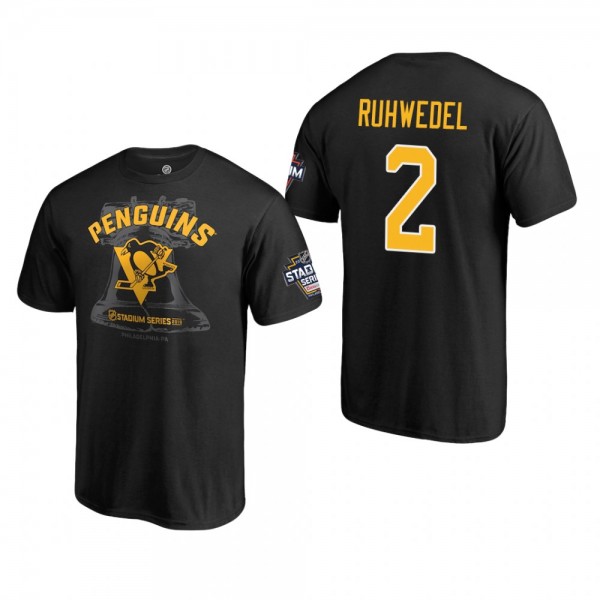 Men's Pittsburgh Penguins Chad Ruhwedel #2 2019 NHL Stadium Series Black Coors Light Blue Line Cheap T-Shirt