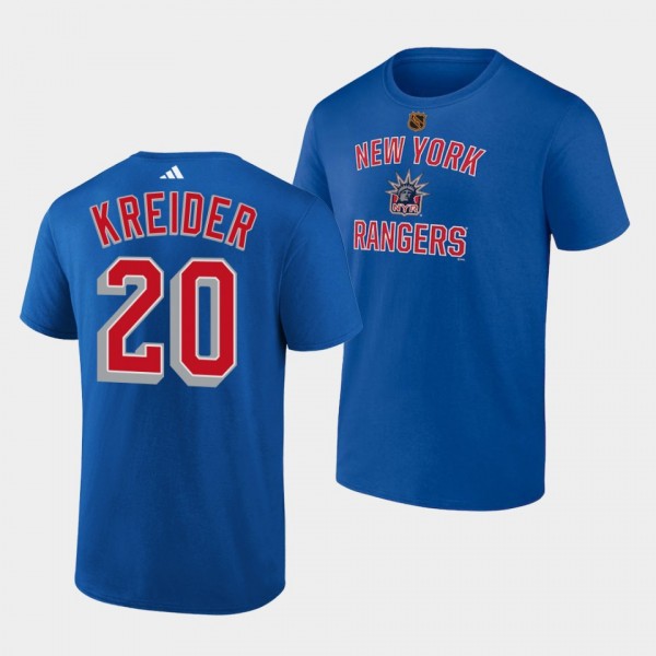 Chris Kreider #20 New York Rangers Reverse Retro 2.0 Wheelhouse Blue T-Shirt