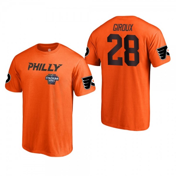 Men's Philadelphia Flyers Claude Giroux #28 2019 NHL Stadium Series Orange Name and Number Cheap T-Shirt