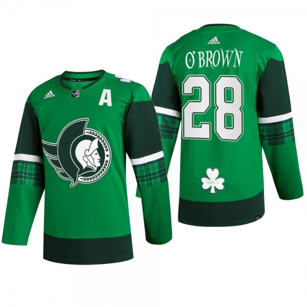 Ottawa Senators Connor Brown #28 St. Patrick 2022 Green Jersey Warm-Up
