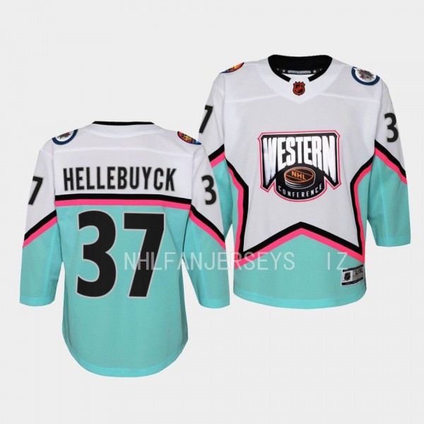Winnipeg Jets #37 Connor Hellebuyck 2023 NHL All-Star Western Conference Premier White Youth Jersey
