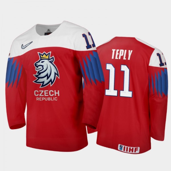 Men Czech Republic 2021 IIHF World Junior Championship Michal Teply #11 Away Red Jersey