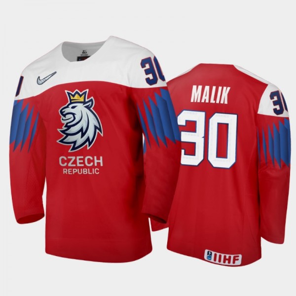 Men Czech Republic 2021 IIHF World Junior Championship Nick Malik #30 Away Red Jersey