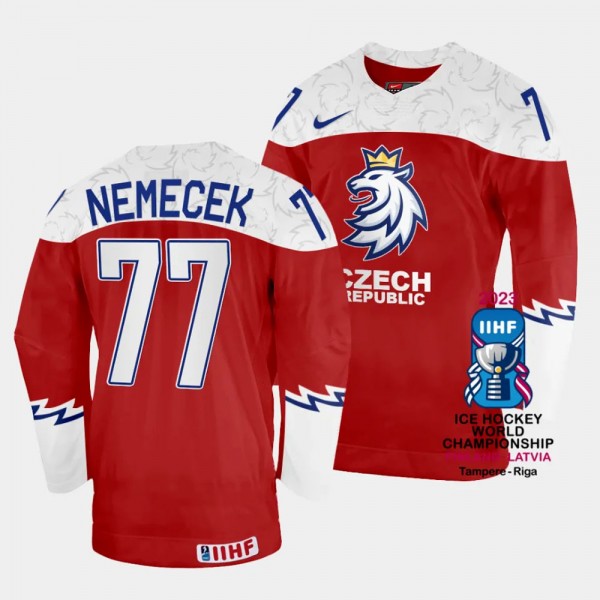 David Nemecek 2023 IIHF World Championship Czechia #77 Red Away Jersey Men