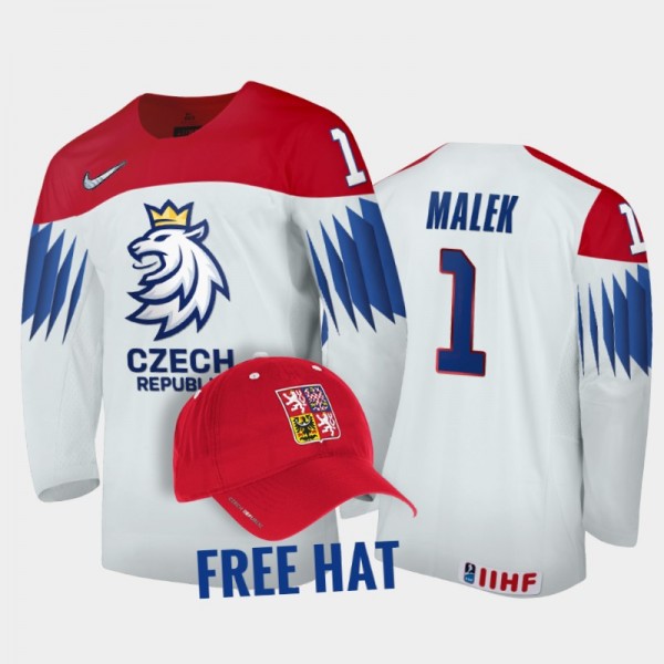 Jakub Malek Czechia Hockey White Free Hat Jersey 2...