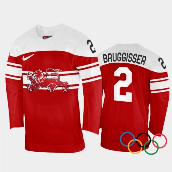 Denmark Hockey Phillip Bruggisser 2022 Winter Olympics Red #2 Jersey Away